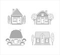 Vector illustration of a set of houses in black and white. Background, for coloring. Royalty Free Stock Photo